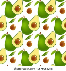 Vector seamless background with avocado fruit slices on a white background. Texture for eco and healthy food seamless pattern for kitchen, for printing on textiles, phone case with fruits avocado.