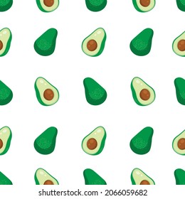 Vector seamless background with avocado fruit slices on a white background. Simple and light background with avocado.