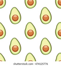 Vector seamless background with avocado fruit slices on a white background.