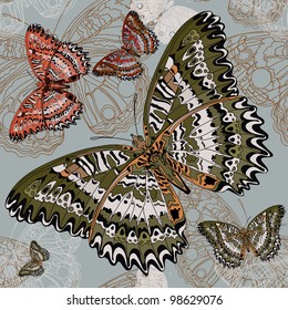 Vector seamless background with beautiful butterflies
