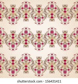 Vector seamless background. Beautiful floral pattern in vintage style and simple delicate ornament.