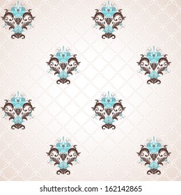 Vector seamless background. Beautiful floral pattern in vintage style and simple delicate ornament.