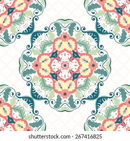 Vector seamless background. Beautiful floral pattern in modern style and moroccan tiles ornament. 