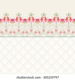 Vector seamless background. Beautiful floral border. Delicate ornament on backdrop.