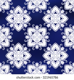 Vector seamless background. Beautiful floral oriental pattern in vintage style. Blue gradient mesh backdrop.