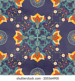 Vector seamless background. Beautiful oriental indian traditional flower. Wet watercolor background. Hand drawing. 