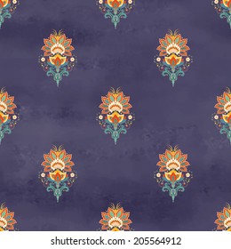 Vector seamless background. Beautiful oriental indian traditional flower. Wet watercolor background. Hand drawing. 