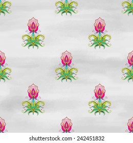 Vector seamless background. Beautiful oriental fantastic flower. Watercolor hand drawing.