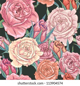 Vector seamless background with beautiful roses
