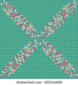 Vector seamless background. Beautiful watercolor flowers in green, blue and pink colors, bright painting inspired flower print.