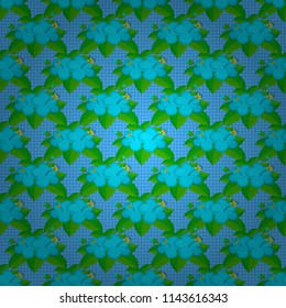 Vector seamless background. Beautiful watercolor hibiscus flowers in yellow, blue and green colors. Bright painting inspired hibiscus flower print.