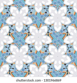 Vector seamless background. Beautiful watercolor flowers in gray, blue and white colors, bright painting inspired flower print.