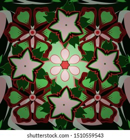 Vector seamless background. Beautiful watercolor flowers in red and green colors, bright painting inspired flower print.