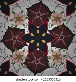 Vector seamless background. Beautiful watercolor flowers in white, brown and green colors, bright painting inspired flower print.