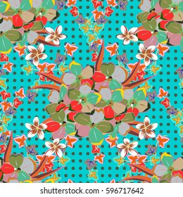 Vector seamless background. Beautiful watercolor flowers on a blue background, bright painting inspired flower print.