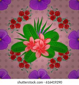Vector seamless background. Beautiful watercolor plumeria flowers on a pink background. Bright painting inspired plumeria flower print.