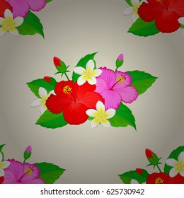 Vector seamless background. Beautiful watercolor hibiscus flowers on a beige background. Bright painting inspired hibiscus flower print.