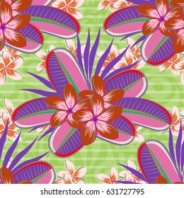 Vector seamless background. Beautiful watercolor flowers in pink, violet and green colors, bright painting inspired flower print.