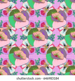 Vector seamless background. Beautiful watercolor flowers in beige and pink colors, bright painting inspired flower print.