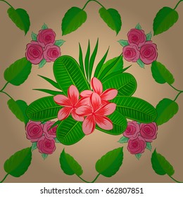 Vector seamless background. Beautiful watercolor plumeria flowers on a beige background. Bright painting inspired plumeria flower print.