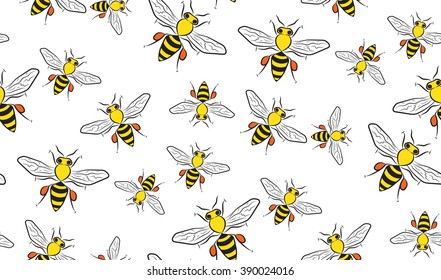 Vector seamless background of bees. Chaotic bees