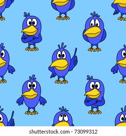 Vector seamless background, birds with different emotions in the blue sky