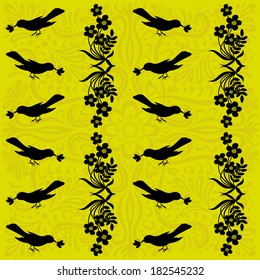 Vector seamless background. Birds and flowers.