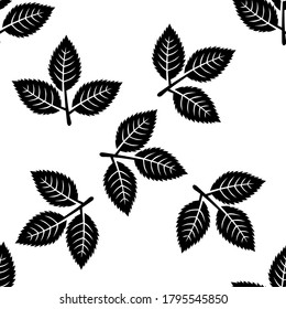 Vector seamless background with black leaves. Mint leaves. Vector illustration. Template for fabric, packaging, paper, wallpaper.