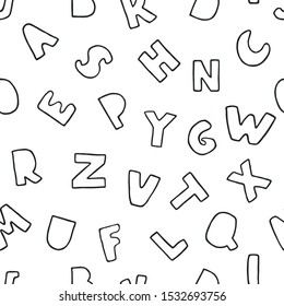 Vector seamless background with black outline letters. Alphabet. Can be used for wallpaper, pattern fills, web page, surface textures, textile print, wrapping paper