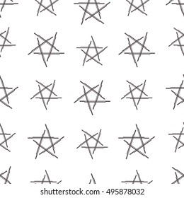Vector seamless background with black stars on white