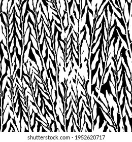 Vector seamless background with black and white illustration of foliage and plants. Can be used for wallpaper, pattern fills, web page, surface textures, textile print, wrapping paper