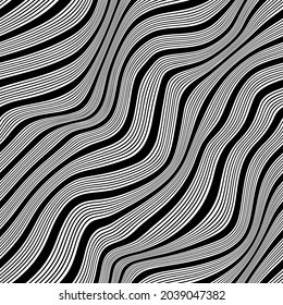 Vector of seamless background with black and white diogonal wavy lines