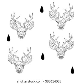 Vector seamless background with black - white deer. Geometric stylized. Trend background. You can print on fabrics, wallpaper. Use as posters, postcards, invitation.