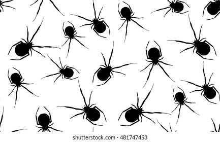 Vector seamless background of black widows. The texture of spiders arranged in a random order