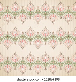 Vector seamless background. Blotches, stripes and vintage damask pattern.