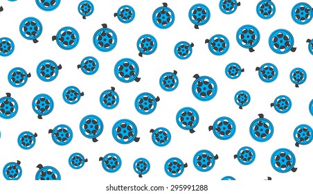 Vector seamless background of blue coils from the camera on a white background. The pattern of the reels of the film.