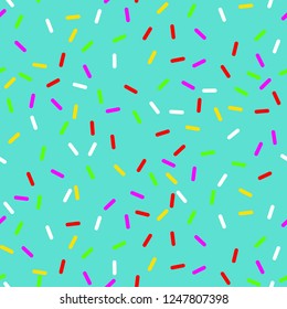 vector Seamless background with blue donut glaze. Decorative bright sprinkles texture pattern design art