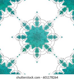 Vector seamless background with blue watercolor ornament. 