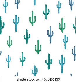 Vector seamless background with bluish cactus on background white. Ready for printing on textile and other seamless design.