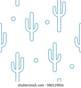 Vector seamless background with bluish cactus on background white. Ready for printing on textile and other seamless design.