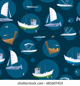 Vector seamless background of boat in flat faceted style.