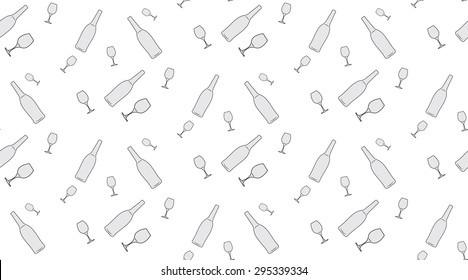 Vector seamless background of bottles and glasses of gray on a white background.