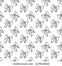 Vector seamless background with bow. Bow doodle. Vintage background with bows.
