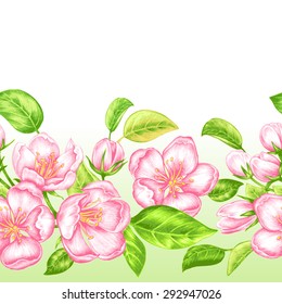 Vector seamless background. A branch of a blossoming apple tree. Design for fabrics, textiles, paper, wallpaper, Internet. Vintage. Floral ornament.