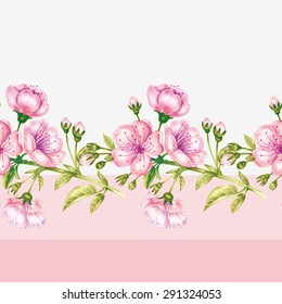 Vector seamless background. A branch of cherry blossoms. Design for fabrics, textiles, paper, wallpaper, web. Floral ornament.
