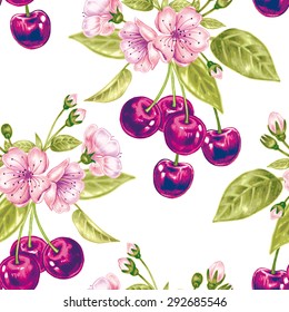 Vector seamless background. A branch of cherry blossoms. Design for fabrics, textiles, paper, wallpaper, web. Floral ornament.