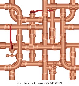 Vector seamless background of brass pipeline construction