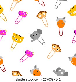 Vector Seamless Background Breast Pin with Cute Animals  Face
