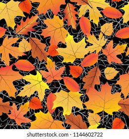 Vector seamless background with bright autumn leaves.