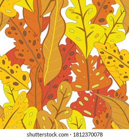 Vector seamless background with bright autumn leaves.